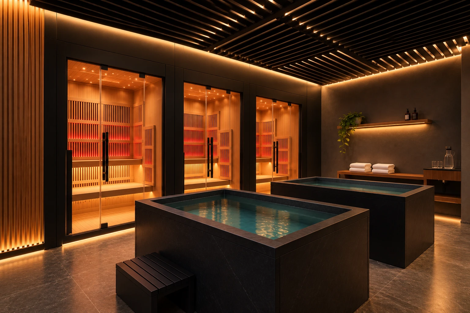 EVO recover amenity concept: infrared saunas and cold plunge tubs